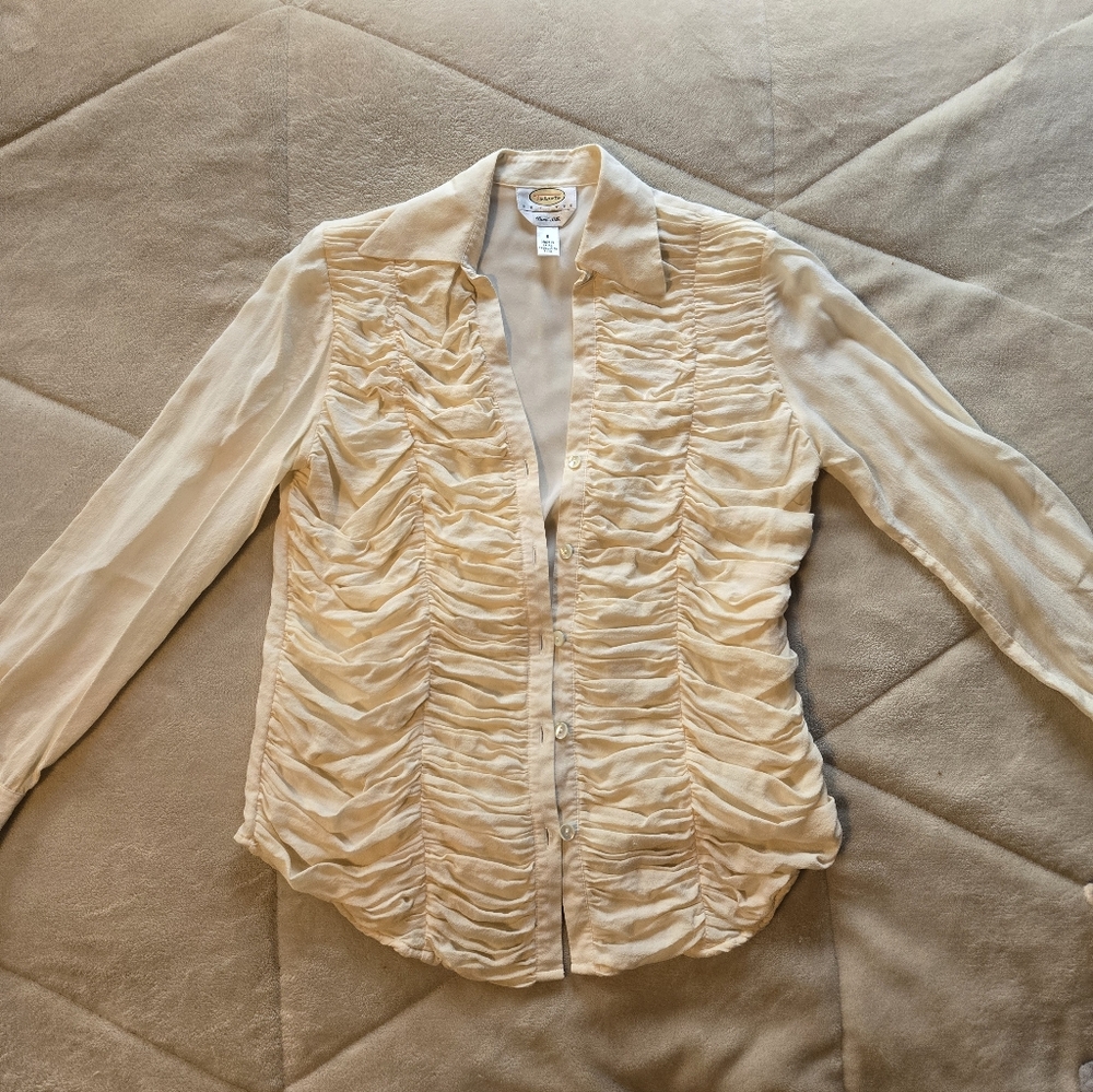 100% Silk Ruched Blouse Office Siren